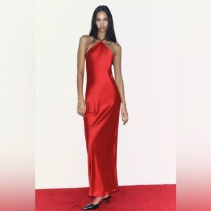 NWT ZARA RED SATIN EFFECT HALTER SLIP DRESS